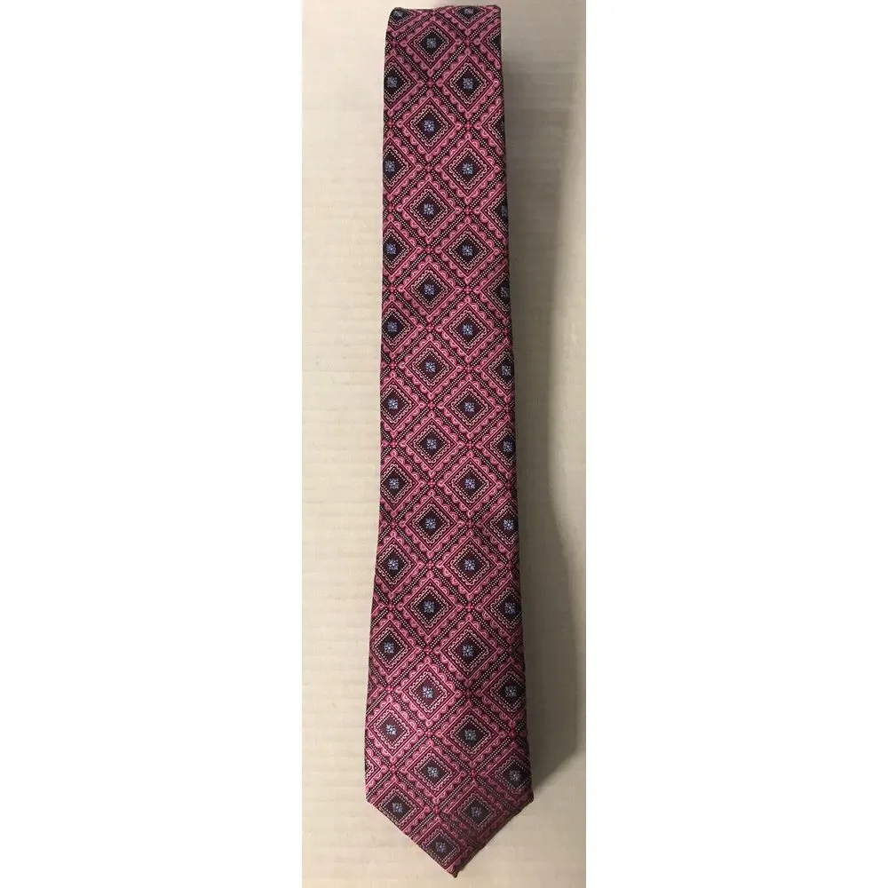 Mario Ferrari Necktie Tie Hand Made‎ Pink Multicolor W/ Pattern Mens